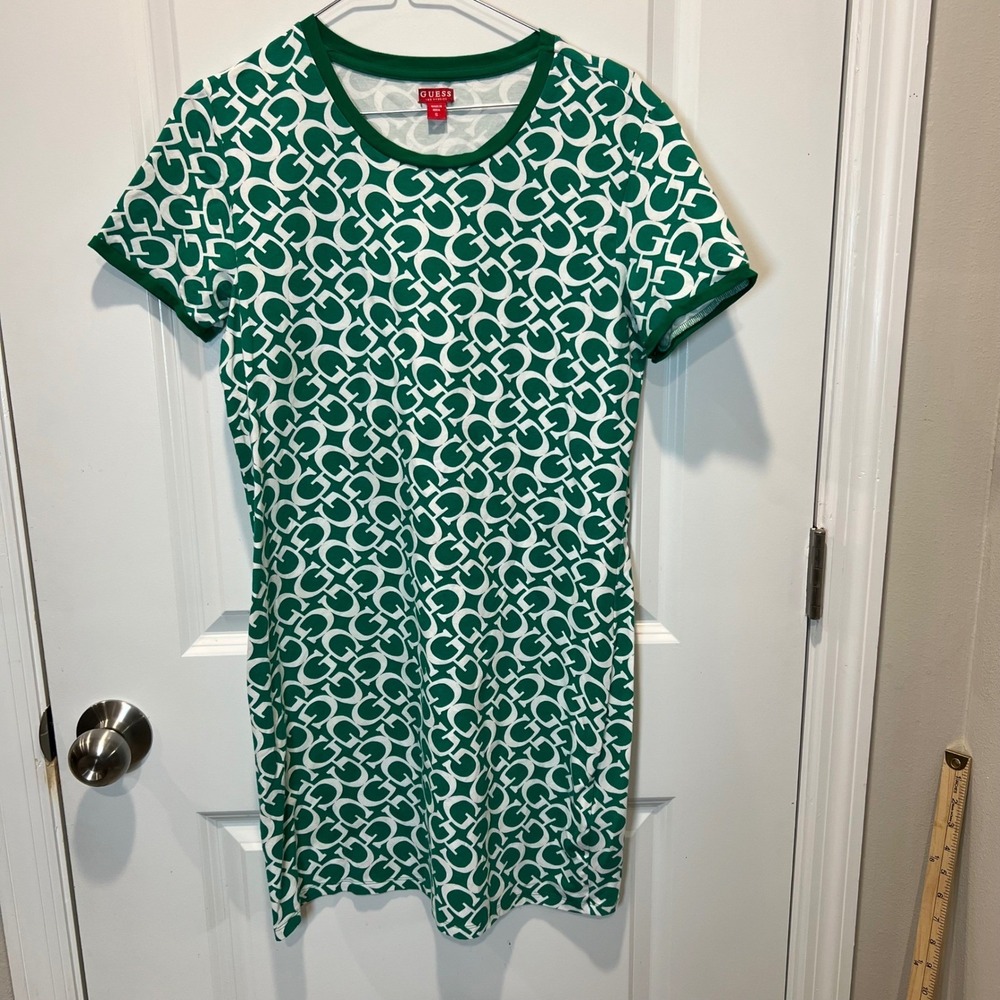 Guess Womens T-Shirt Dress‎ Monogram Logo Print Green Size S